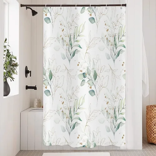 Miniatura 38 de Cortina de ducha de eucalipto, hojas verdes de acuarela en la parte superior con cortina de baño floral, decoración de baño para bañera, tela Hoja