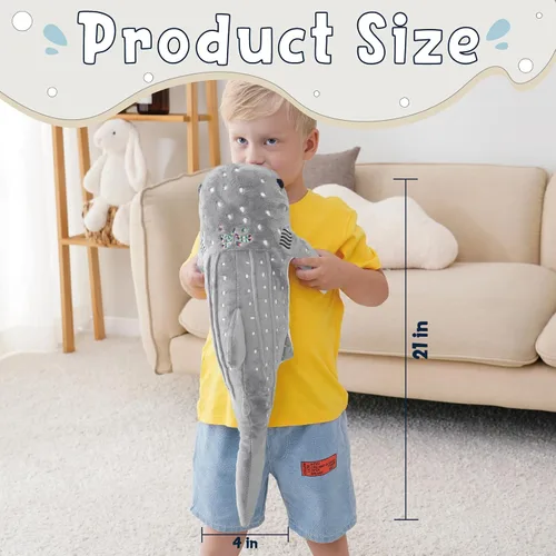 Miniatura 2 de Peluche de Tiburón Ballena Gris – Tiburón Ballena de Peluche Tierno de 19.5 Pulgadas, Peluche Almohada de Tiburón para Niños y Adultos, Regalo