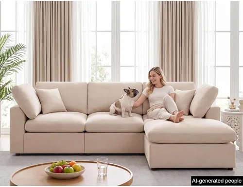 Miniatura 7 de Sofás modulares de nube seccionales para sala de estar, sofá modular grande con otomana, sofá de 3 plazas en forma de L con almohada, color beige