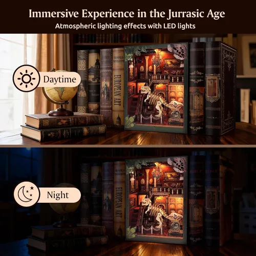 Miniatura 5 de Soothee Kit de manualidades Rincón del libro con luces LED (Museo de Dinosaurios) - Rompecabezas 3D para adultos y adolescentes, miniaturas y kits
