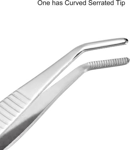 Miniatura 3 de Pinzas de acero inoxidable de 5 pulgadas con punta dentada recta y curvada, pinzas multiusos para reparación de manualidades, paquete de 2