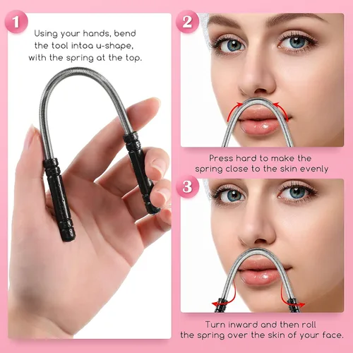Miniatura 5 de 2 piezas de removedor de vello facial, depiladora de cejas de resorte, herramienta de enhebrado para eliminar el vello del labio superior, barbilla