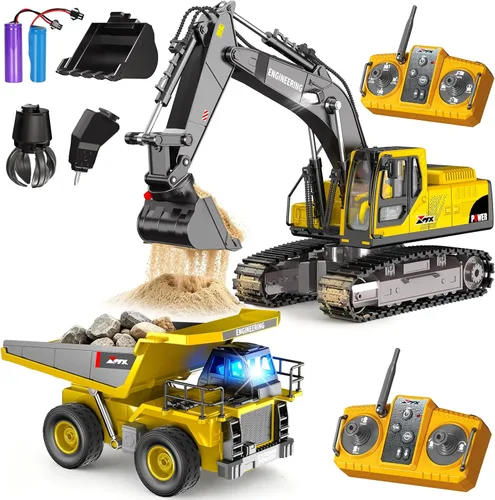 Miniatura 9 de GraceDuck Excavadora de juguete a control remoto para niños, 3 en 1, juguete de excavadora RC con cubo de aleación, rompedor de rocas y garras