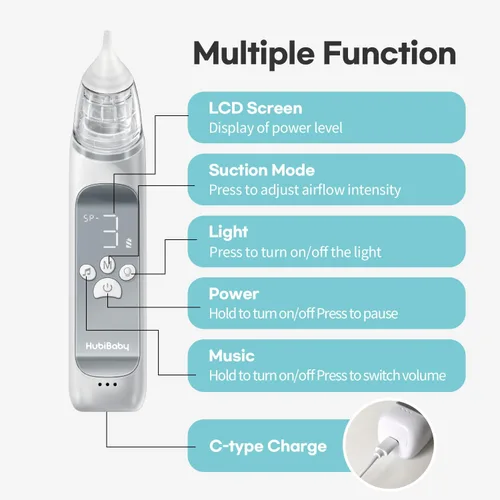Miniatura 7 de HubiBaby - Aspirador nasal para bebé, aspirador eléctrico de nariz, aspirador de nariz, limpiador automático de nariz con 3 puntas de silicona