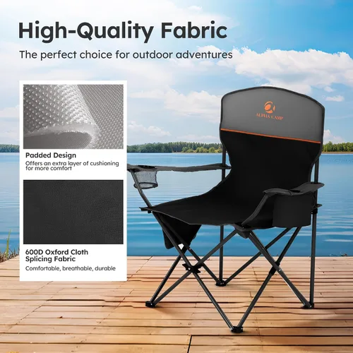 Miniatura 9 de LET'S CAMP Silla de camping 2 unidades de sillas plegables con bolsa enfriadora de 4 latas, silla de césped portátil con soporte para tazas, Negro