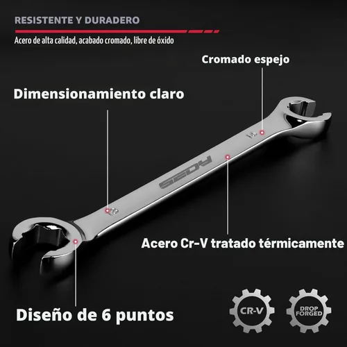 Miniatura 3 de SEDY Juego de 14 llaves para tuercas acampanadas con cinta PTFE, llave de línea de freno métrica y SAE con desfase de 1/4"-7/8" & 9-21mm, juego