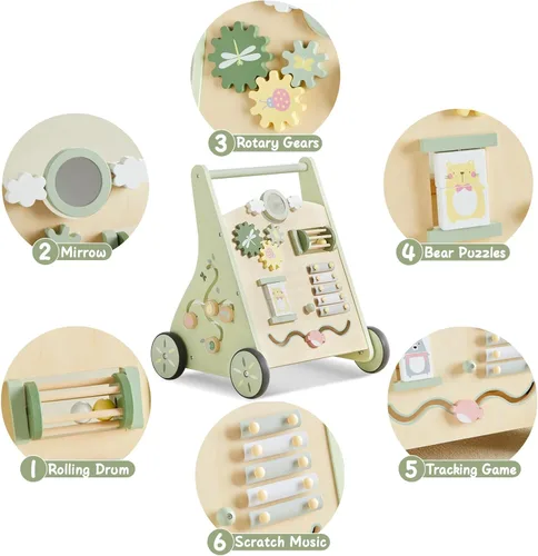 Miniatura 3 de Andador de bebé de madera Beright Push and Pull Andador de aprendizaje con múltiples actividades para niños, juguete de centro de actividades que