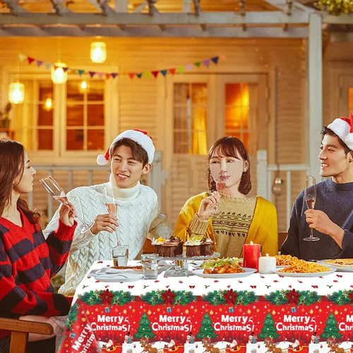 Miniatura 3 de Paquete de 4 manteles de Navidad para fiesta de Navidad, decoración de fiesta de Navidad, cubierta de mesa de Navidad con árbol de Navidad y copo
