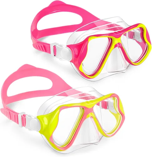 Miniatura 13 de Freela Paquete de 2 gafas de natación para niños y niñas de 3 a 14 años, lente de vidrio templado de 180° HD con cubierta de nariz para piscina