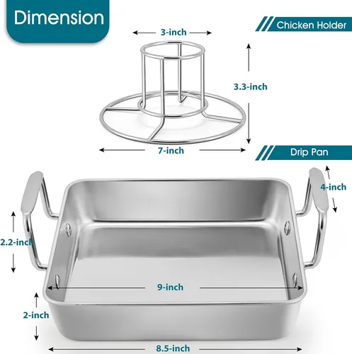 Miniatura 2 de TeamFar Soporte para latas de cerveza, bandeja de goteo de acero inoxidable con soporte vertical para parrilla y horno, ahumador, saludable