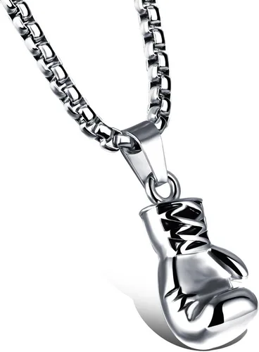 Miniatura 20 de Hamoery Collar con colgante de cadena de guante de boxeo de acero inoxidable punk para hombres y mujeres