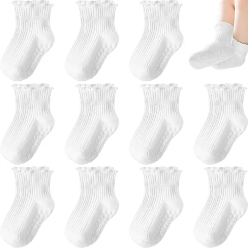 Miniatura 8 de Calcetines antideslizantes para bebés y niñas, calcetines de algodón con empuñaduras, paquete múltiple, calcetines de dibujos animados de tobillo
