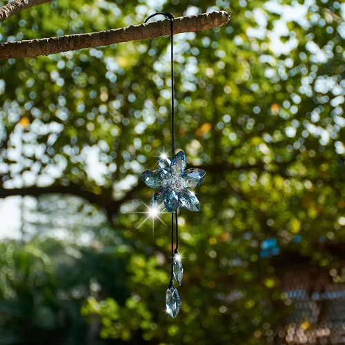 Miniatura 4 de Accesorio de pendiente decorativo, diseño de flor de cristal, para espejo retrovisor de vehículo, Azul