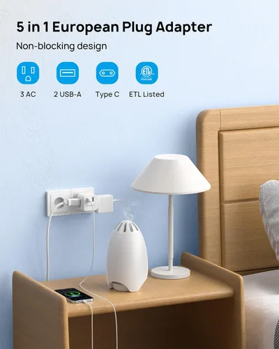 Miniatura 2 de TROND Adaptador de enchufe de viaje europeo - Convertidor de adaptador de corriente internacional para Europa con 3 tomacorrientes 2 USB, adaptador