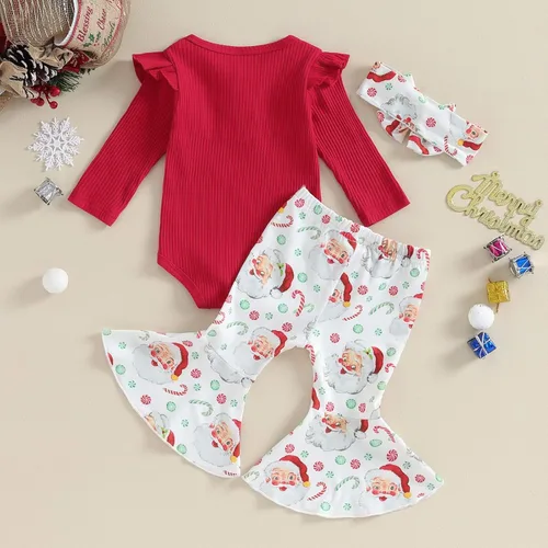 Miniatura 3 de Kuriozud Conjunto de mameluco con volantes para bebé recién nacida, con volantes, lindo conjunto de pantalones acampanados con diadema