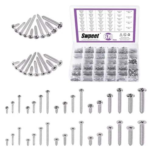 Miniatura 8 de Swpeet 240 piezas #8 x 3/8 pulgadas 5/8 pulgadas 3/8 pulgadas 3/8 pulgadas 3/8 pulgadas 5/8 pulgadas 3/8 pulgadas 304 tornillos de cabeza plana