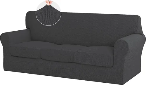 Miniatura 27 de ISSUNTEX - 4 piezas de fundas de sofá de alto estiramiento y espesor, funda suave para sofá con 3 cojines separados, funda elástica de sofá de tela