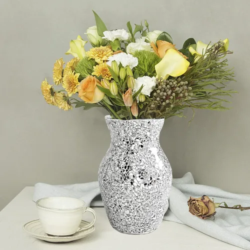 Miniatura 3 de Florero decorativo para flores, cristal agrietado hecho a mano, ramo único para centros de mesa, sala de estar, dormitorio, estanterías (plateado)