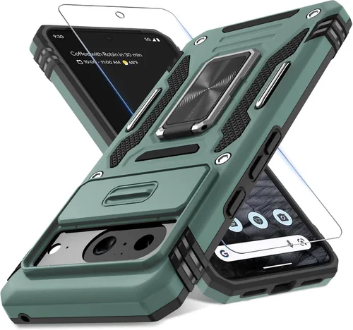 Miniatura 35 de DEERLAMN Funda para Google Pixel 8 con cubierta deslizante para cámara + protector de pantalla (1 paquete), soporte de anillo giratorio grado