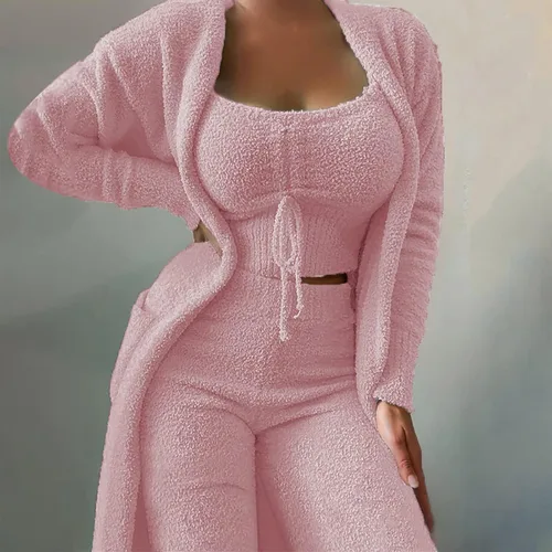 Miniatura 2 de RMXEi - Traje de pijama de 2 piezas para mujer, estilo casual, color liso, con cordón