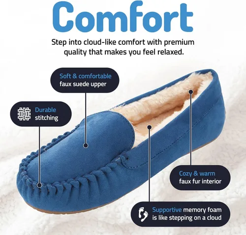 Miniatura 10 de Floopi Pantuflas para mujer, forro de piel sintética suave con espuma viscoelástica acogedora, pantuflas de casa para mujer con suela antideslizante