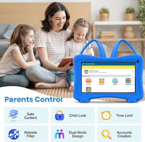 Miniatura 2 de Trayoo Tableta infantil de 7 pulgadas con WiFi, YouTube, cámara dual, pantalla táctil, control parental, tableta infantil para niños y niñas Azul