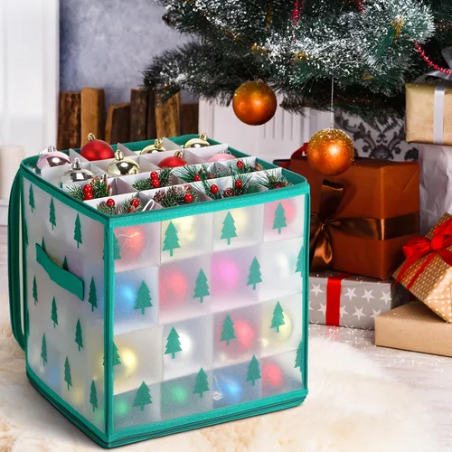 Miniatura 6 de Saintrygo 4 cajas de almacenamiento de adornos navideños con 64 compartimentos con cremallera, caja de plástico de vinilo para adornos con asas, 12