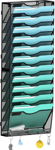 Miniatura 21 de Gawerk Organizador de archivos colgante de 6 niveles, soporte de malla para archivos de pared, estante para carpetas de papel con bandeja plana Negro