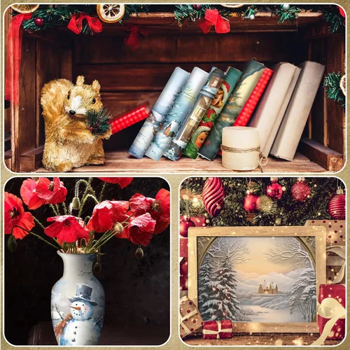 Miniatura 6 de PerKoop 48 hojas de papel vintage de invierno de 8.3 x 11.7 pulgadas, 12 estilos de servilletas de papel nevado de invierno para manualidades