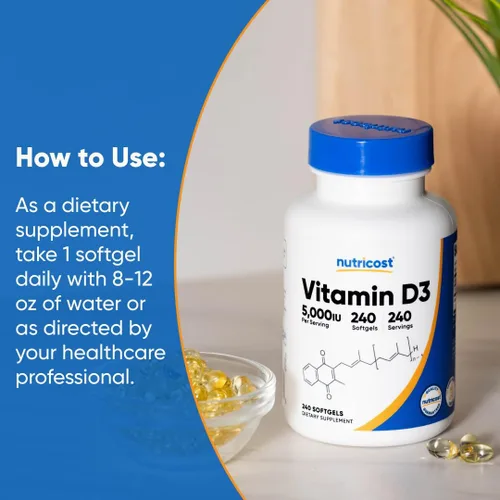 Miniatura 10 de Nutricost Vitamina D3 5,000 UI, 240 cápsulas blandas - Vitamina D sin OMG y sin gluten
