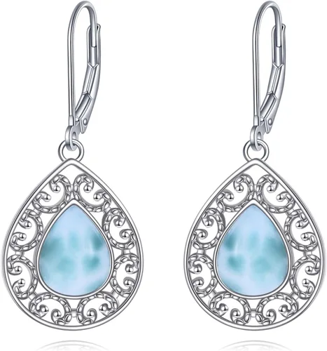 Miniatura 33 de Aretes colgantes con forma de lágrima de filigrana de piedra lunar de plata de ley 925 con cierre de palanca para mujer, regalos de joyería