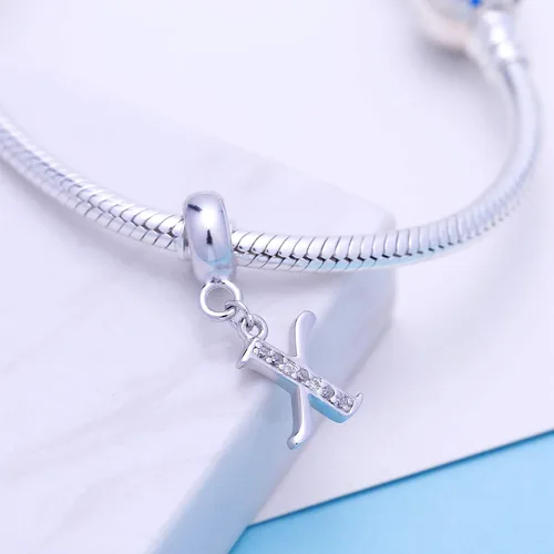 Miniatura 100 de ABUN Abalorio de plata de ley 925 con letra A a la Z, espaciador de inicial, con circonita cúbica transparete colgante, auténtica, para pulseras