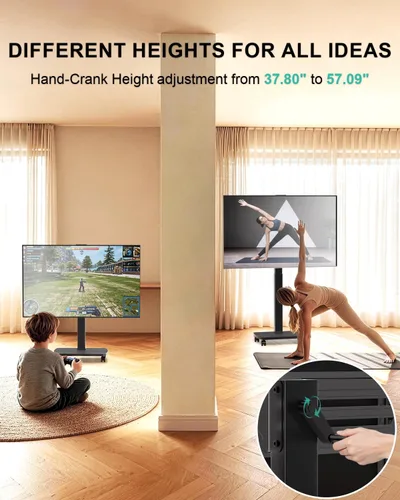 Miniatura 3 de WALI Soporte de TV rodante con manivela de mano, soporte de televisión alto móvil con ruedas para televisores de 30 a 70 pulgadas de hasta 110