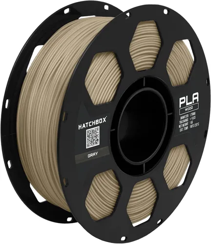HATCHBOX - Filamento de ácido poliláctico de madera para impresoras 3D, de ¹/₁₆ pulgadas, color gris, carrete de 2.2 libras, precisión dimensional