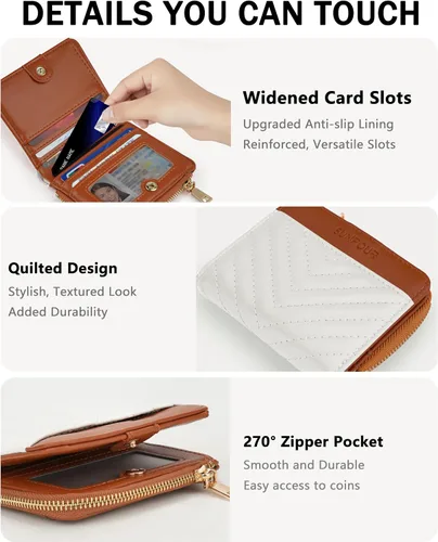 Miniatura 4 de Billeteras pequeñas y plegables para mujer, mini-cartera RFID para mujer, tarjetero delgado con bolsillo con cremallera para monedas y 2 ventanas