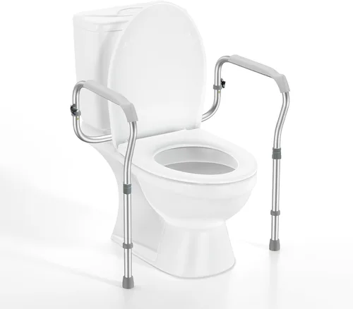 Miniatura 8 de Rieles de seguridad plegables para inodoro para personas mayores, marco de seguridad de inodoro ajustable en altura, riel de baño resistente