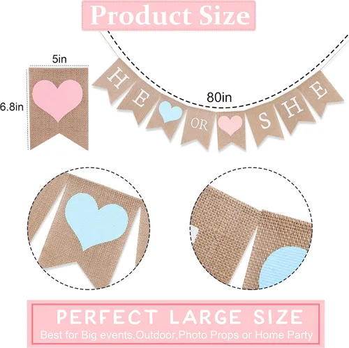 Miniatura 5 de Cartel de arpillera con texto en inglés «He or She – Decoración de baby shower, revelación de género, cartel rústico de ducha para niñas y niños