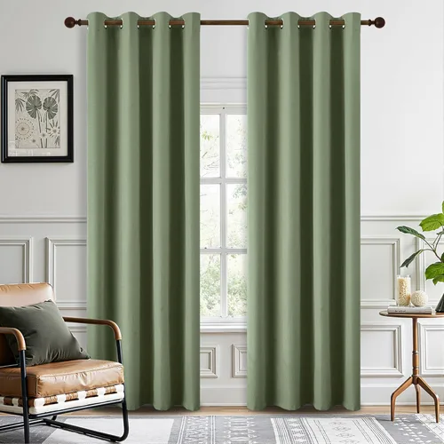 Miniatura 25 de DONREN Cortinas opacas de lino con aislamiento térmico de 52 x 95 pulgadas, cortinas de oscurecimiento de habitación con ojales para dormitorio