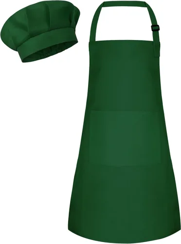 Miniatura 11 de Conjunto de Delantal y Gorro de Chef para Niños, Delantal Infantil Ajustable con 2 Bolsillos, para Niños Chef y Pintura, Cocinar, Hornear