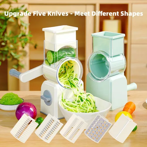 Miniatura 2 de Rallador rotativo de queso con asa, trituradora de queso de cuchillas inoxidables reemplazables, cortador de verduras de queso multifuncional