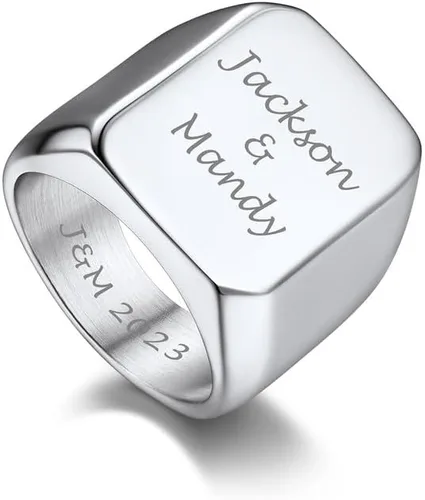 Miniatura 12 de Bandmax Anillos de sello para hombre, acero inoxidable, chapado en oro de 14 quilates, negro, minimalista, simple, anillo para hombres y mujeres