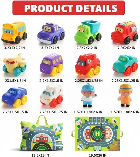 Miniatura 7 de ALASOU 12 juguetes de goma suave para niños de 1 año con tapete de juego/bolsa de almacenamiento, juguetes para bebés, regalos para niños de 1 año