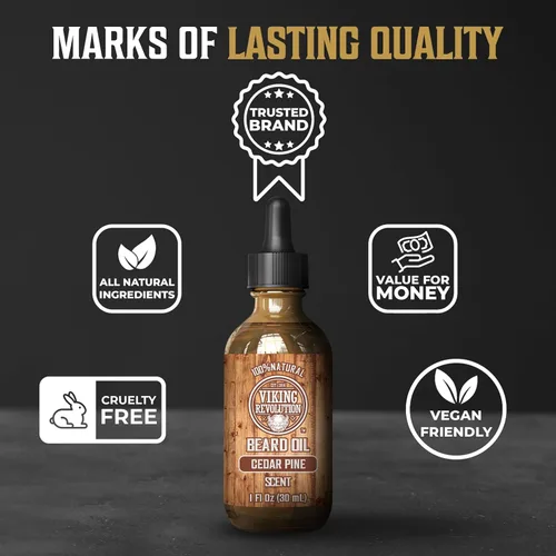 Miniatura 4 de Viking Revolution Aceite de cedro y pino para barba para hombres, suavizante natural de argán y jojoba, acondicionador para fortalecer e hidratar