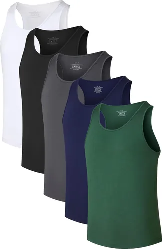 Miniatura 11 de COLORFULLEAF Camisetas sin mangas de rayón de bambú para hombre, camisetas sin mangas elásticas con cuello redondo (1 o 3)