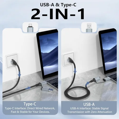 Miniatura 2 de Dacrown Cable USB C a Ethernet de 1.5 pies, cable LAN tipo C a RJ45, adaptador de Internet de red Gigabit, conectado directamente, Thunderbolt 4/3
