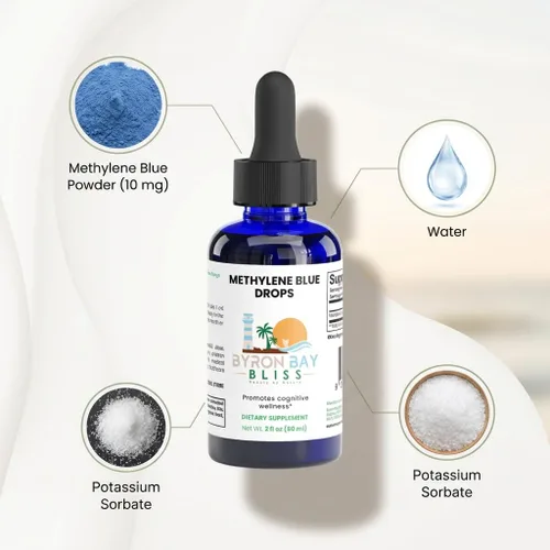 Miniatura 2 de Gotas de azul de metileno, apoyo cognitivo, 10 mg de polvo azul de metileno, forma líquida, 2 fl oz (2.0 fl oz), apoya la energía celular