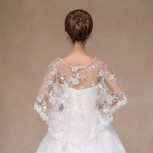 Miniatura 5 de Ayliss Chales de boda de encaje para mujer, chal bordado para novia, bolero, capa de hombro, cubre el vestido de fiesta de graduación