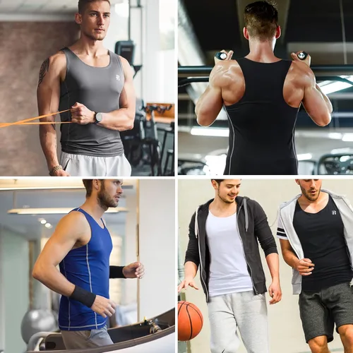 Miniatura 5 de Runhit 3 Pack Men's Compression Tank Tops Sleeveless Compression Shirts for Men