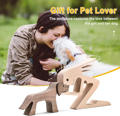 Miniatura 2 de ISHINE Estatua de madera decorativa de madera para hombre y perro, hecha a mano, tallada, creativa, regalo para la oficina en casa, para hombres