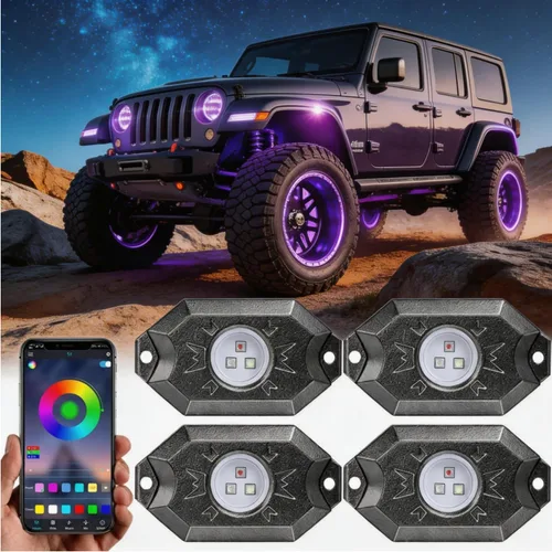 Luces LED RGB tipo roca, accesorios de luces de neón de 4 cápsulas, multicolores para automóviles, de brillo interno, con control por aplicación,